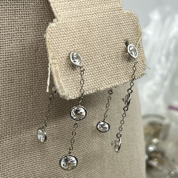 Vintage 14k White Gold Diamonique Dangle Earrings - 2.9g, 1.75” - Picture 12 of 17